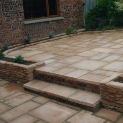 Two-tier patio, walled shrub beds, Portadown